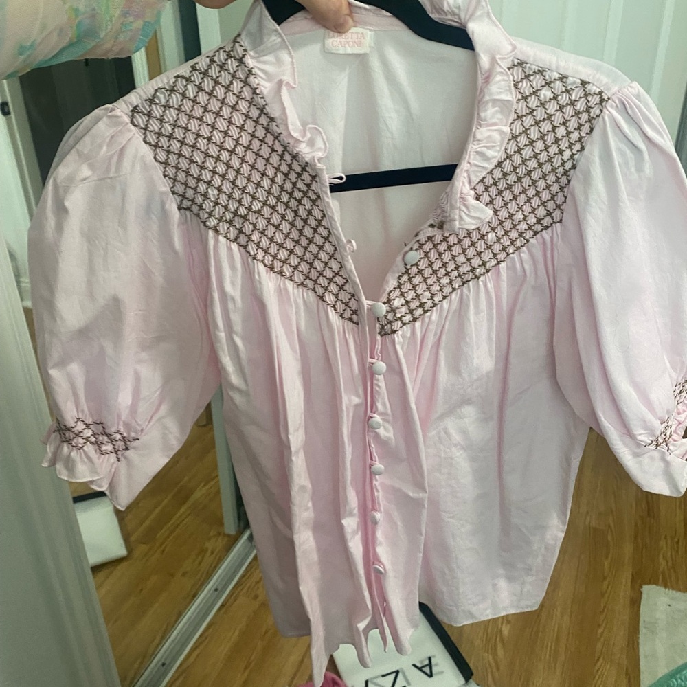 Elegant Pink Blouse with Brown Accents